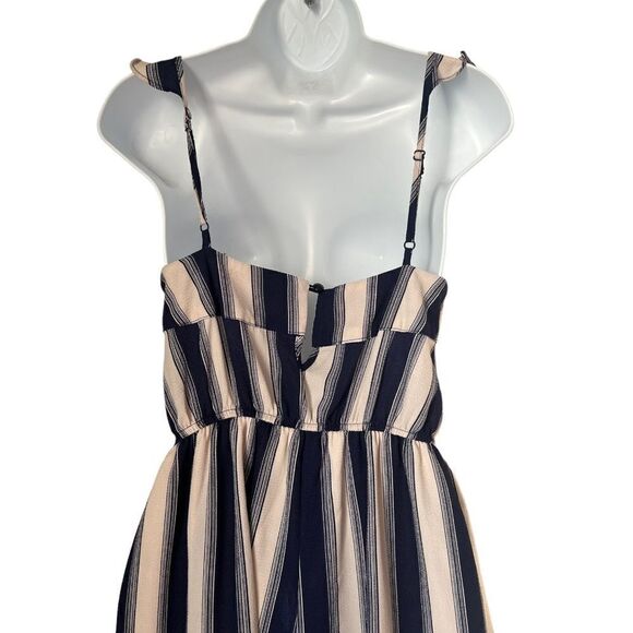 Trixxi Sleeveless Wide Leg Beige Navy Blue Ruffle Strap Summer Jumpsuit Sz S - Picture 6 of 11